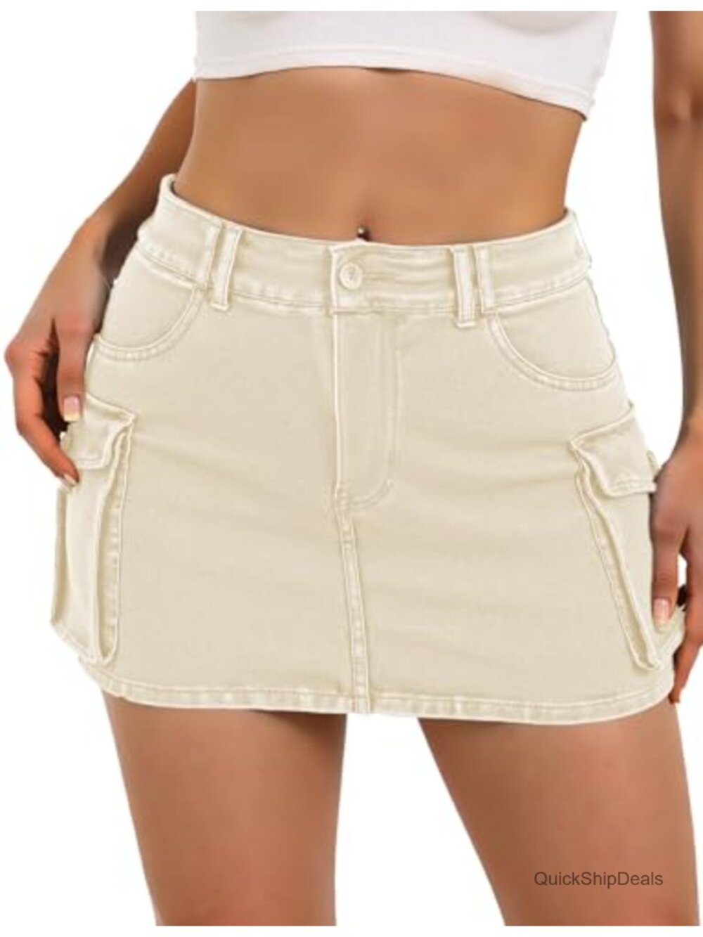 Women Denim Cargo Skirt Y2K Mini Low Waist Bodycon Flap Pockets